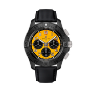 Orologio Breitling con cassa nera e quadrante giallo, cinturino in pelle nera