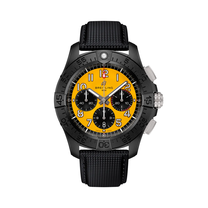 Breitling Avenger B01 Chronograph 44 Night Mission Automatico Uomo 44 mm Ceramica Nera Quadrante Giallo Calibro B01 COSC Vetro Zaffiro Cinturino Pelle 300 m Ref. SB0147101I1X2