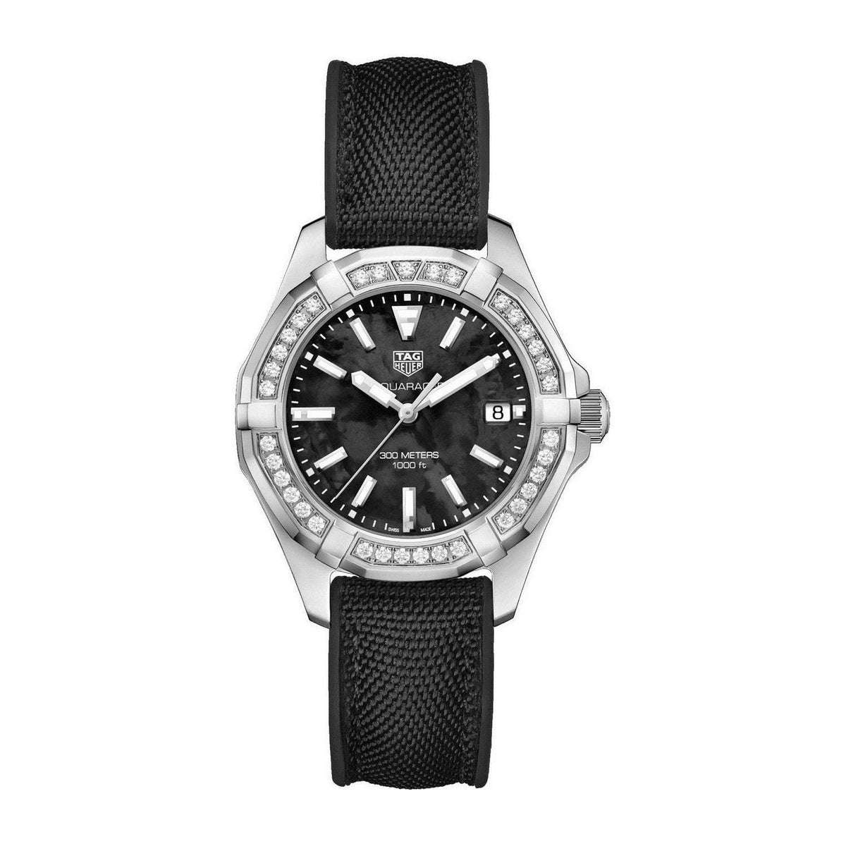 Orologio da polso donna TAG Heuer Aquaracer, quadrante nero con diamanti, cinturino tessuto