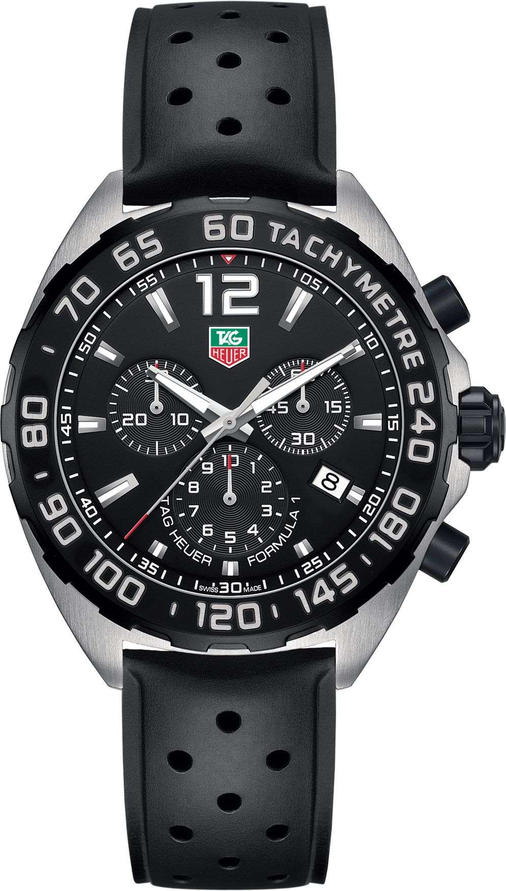 Orologio cronografo da uomo con quadrante nero e cinturino in caucciù nero 200 m