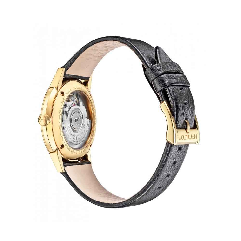 Orologio da uomo con cassa dorata e cinturino in pelle nera, quadrante argentato