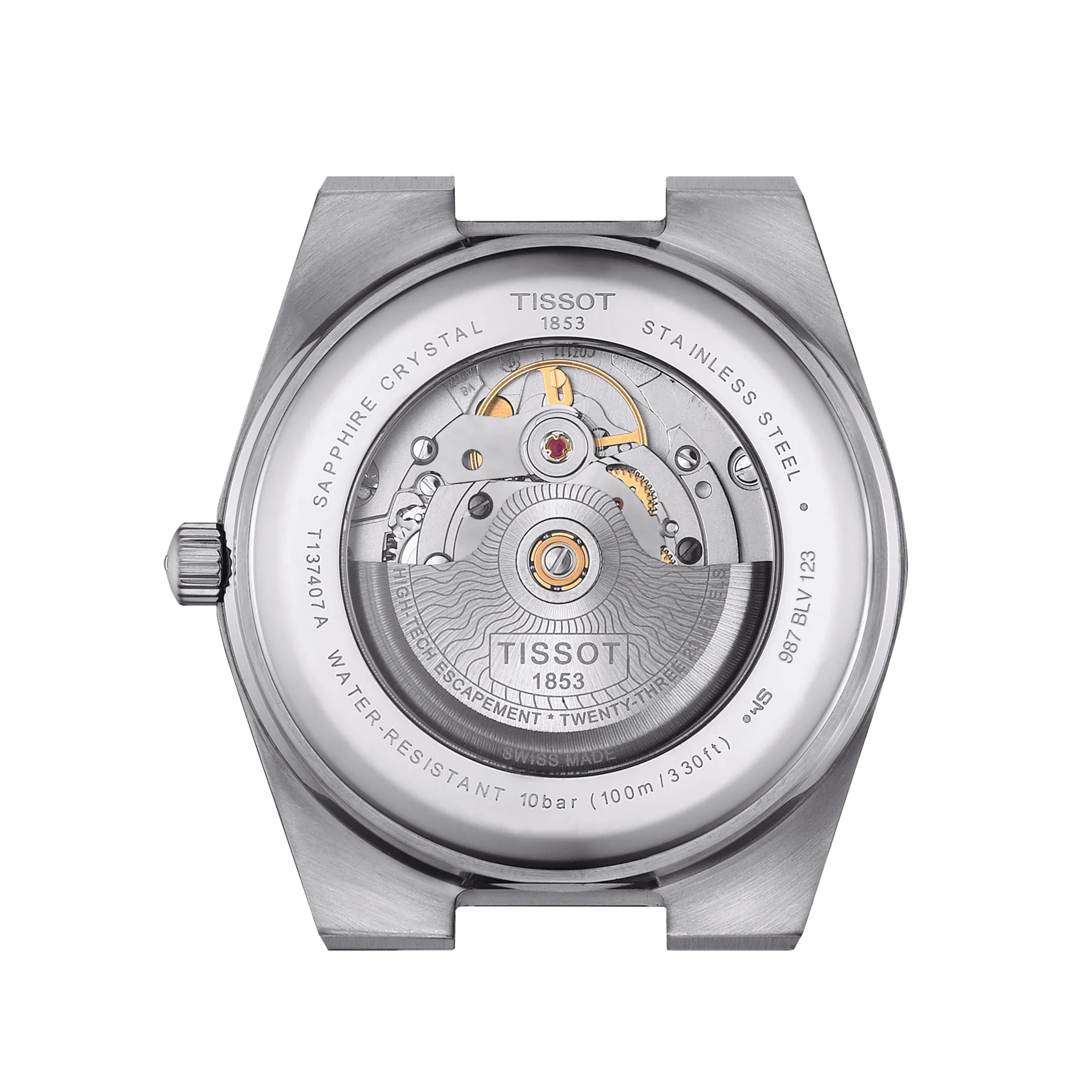 Orologio automatico Tissot PRX con fondello trasparente e meccanismo visibile, acciaio