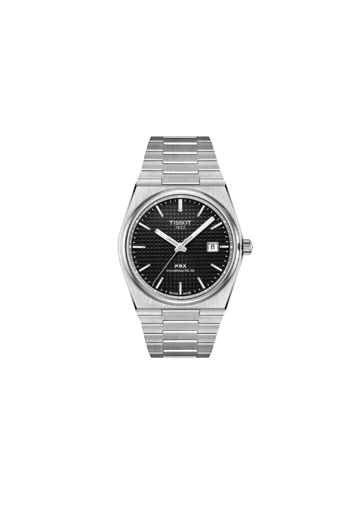 Orologio Tissot PRX automatico 40mm in acciaio con quadrante nero e datario