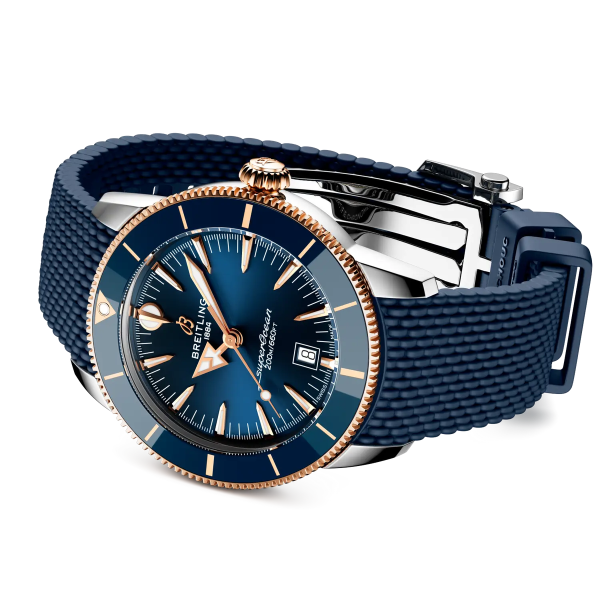 Orologio subacqueo Breitling con cassa acciaio e cinturino blu in caucciù, corona