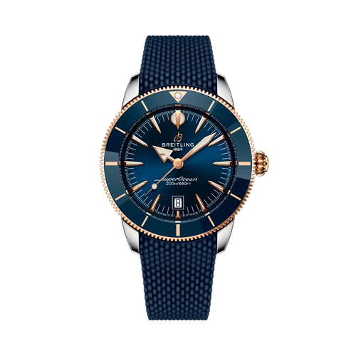 Subacqueo Breitling con quadrante blu e cinturino in caucciù blu, lunetta oro rosso
