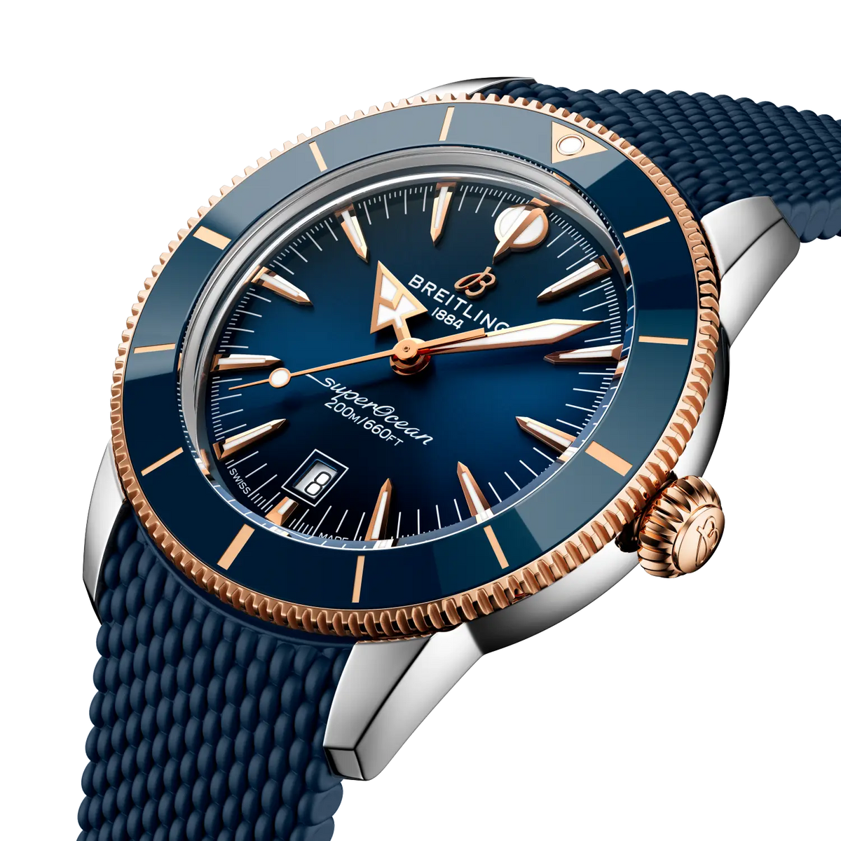 Breitling Superocean Heritage B31 Automatic 44 Uomo 44 mm Acciaio Oro Rosso 18K Quadrante Blu Calibro B31 Caucciù Blu Vetro Zaffiro 200 m Ref. UB3112161C1S1