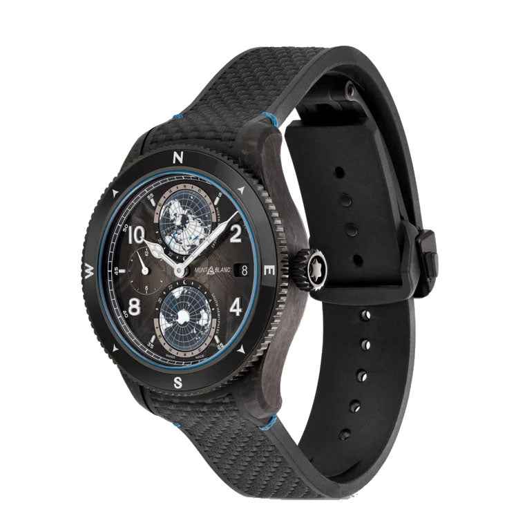 Orologio nero con cinturino nero testurizzato e fibbia, quadrante visibile.