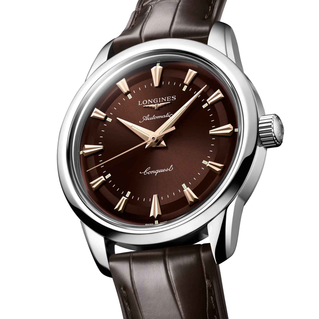 Orologio Longines Heritage 38 mm automatico, cassa acciaio e cinturino pelle marrone