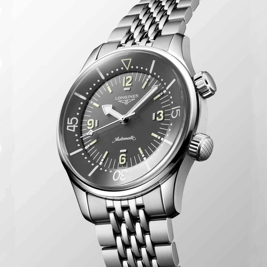 Orologio Longines Legend Diver 39 mm automatico in acciaio, quadrante grigio scuro