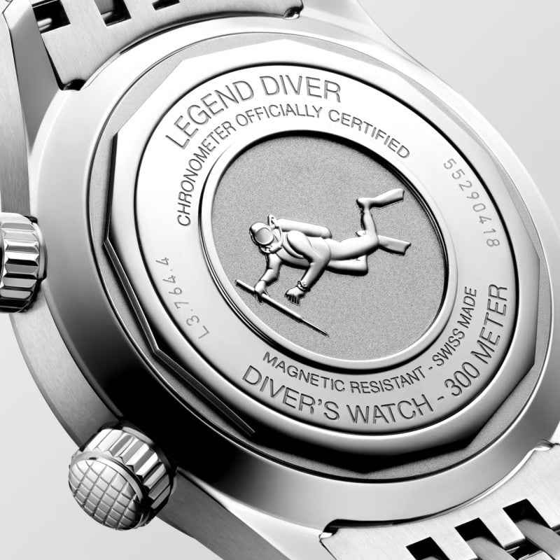 Orologio Longines Legend Diver con fondello inciso e resistenza magnetica