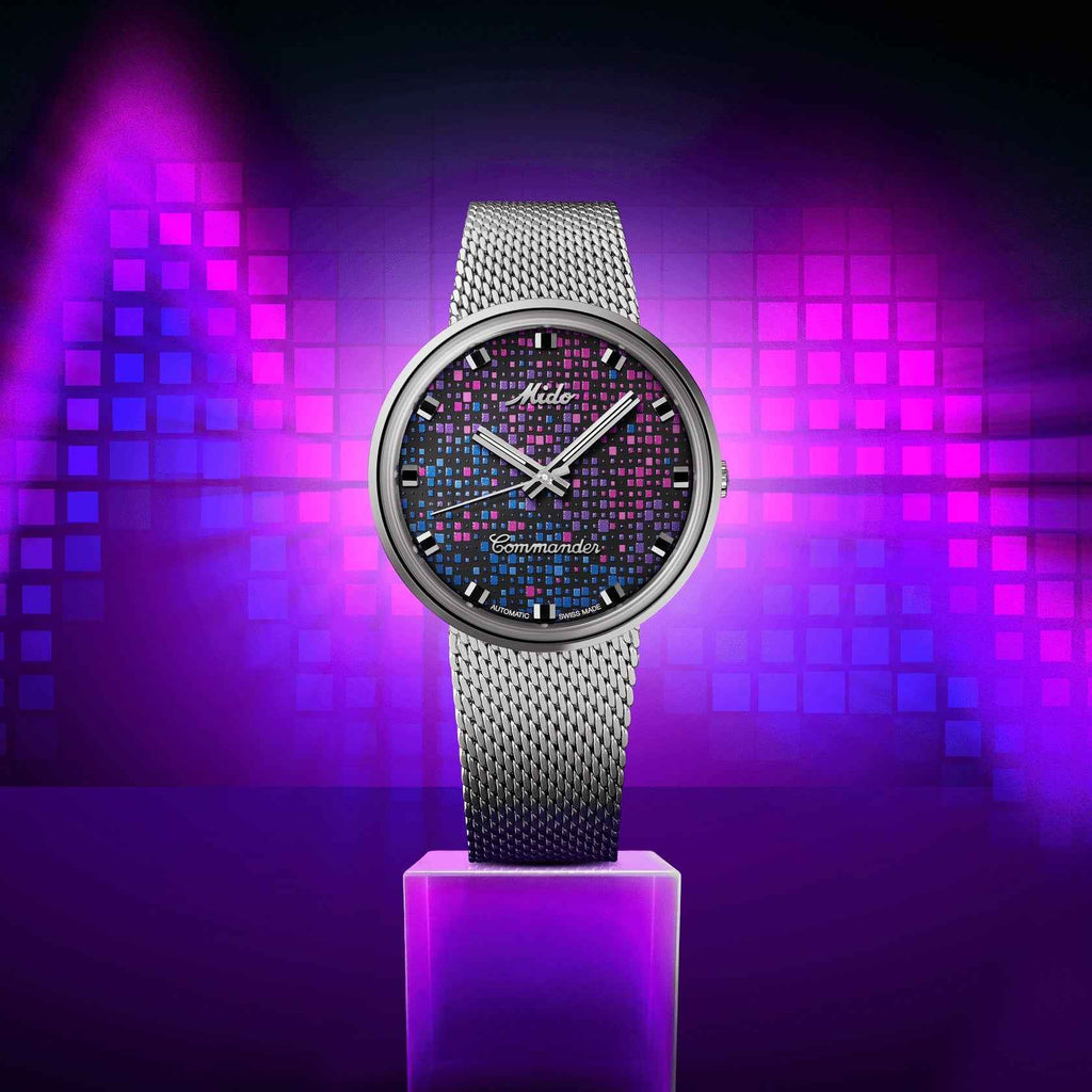 Orologio automatico con quadrante nero sfumato e cinturino maglia d’acciaio 37 mm