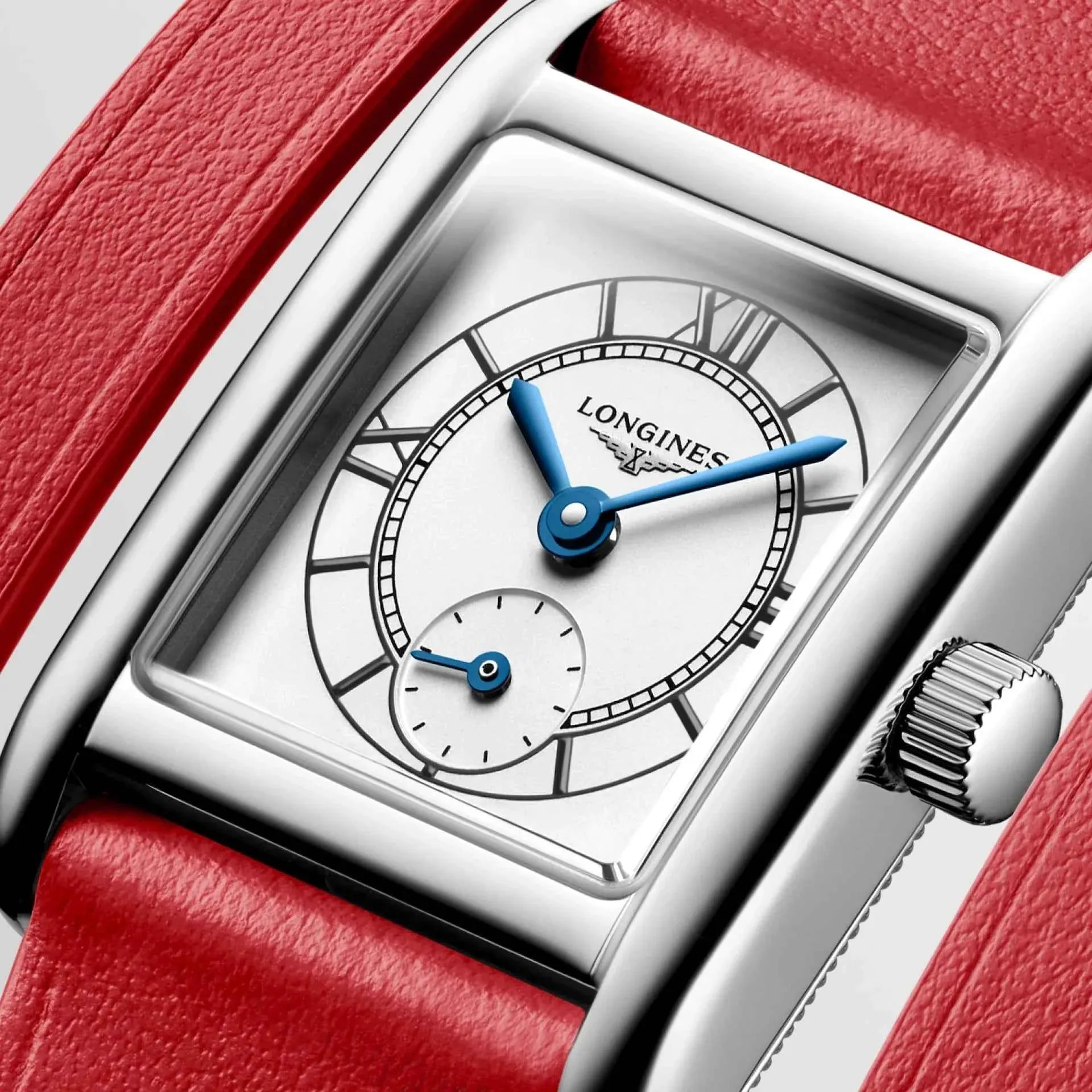 Orologio Longines Dolcevita: quadrante bianco con lancette blu e cassa argento