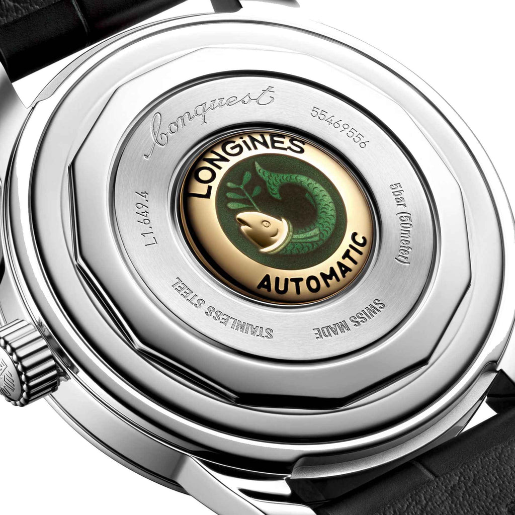 Fondello Longines Automatico in acciaio con incisione serpente verde