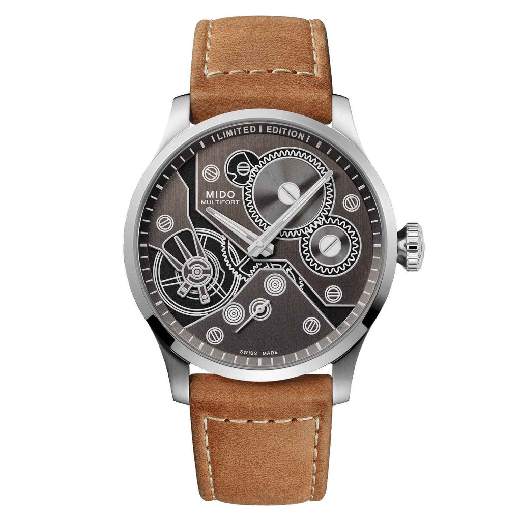 Orologio Mido Multifort meccanico da 44 mm con cinturino marrone e quadrante antracite