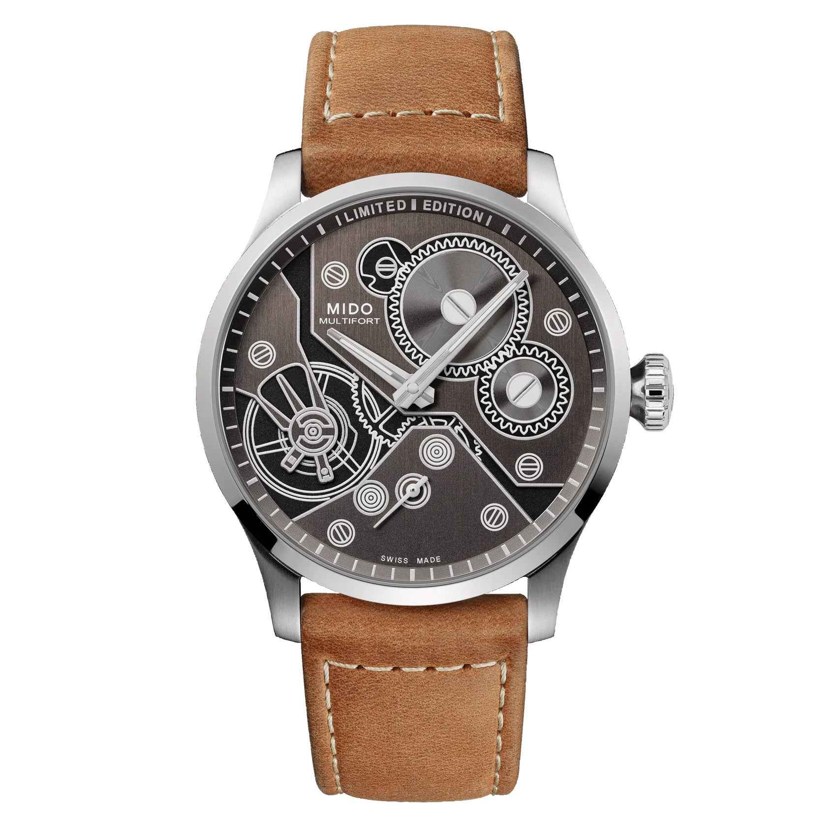 Orologio Mido Multifort meccanico da 44 mm con cinturino marrone e quadrante antracite