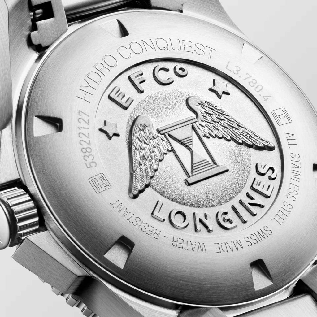 Fondello dell’orologio Longines Hydroconquest in acciaio con incisioni