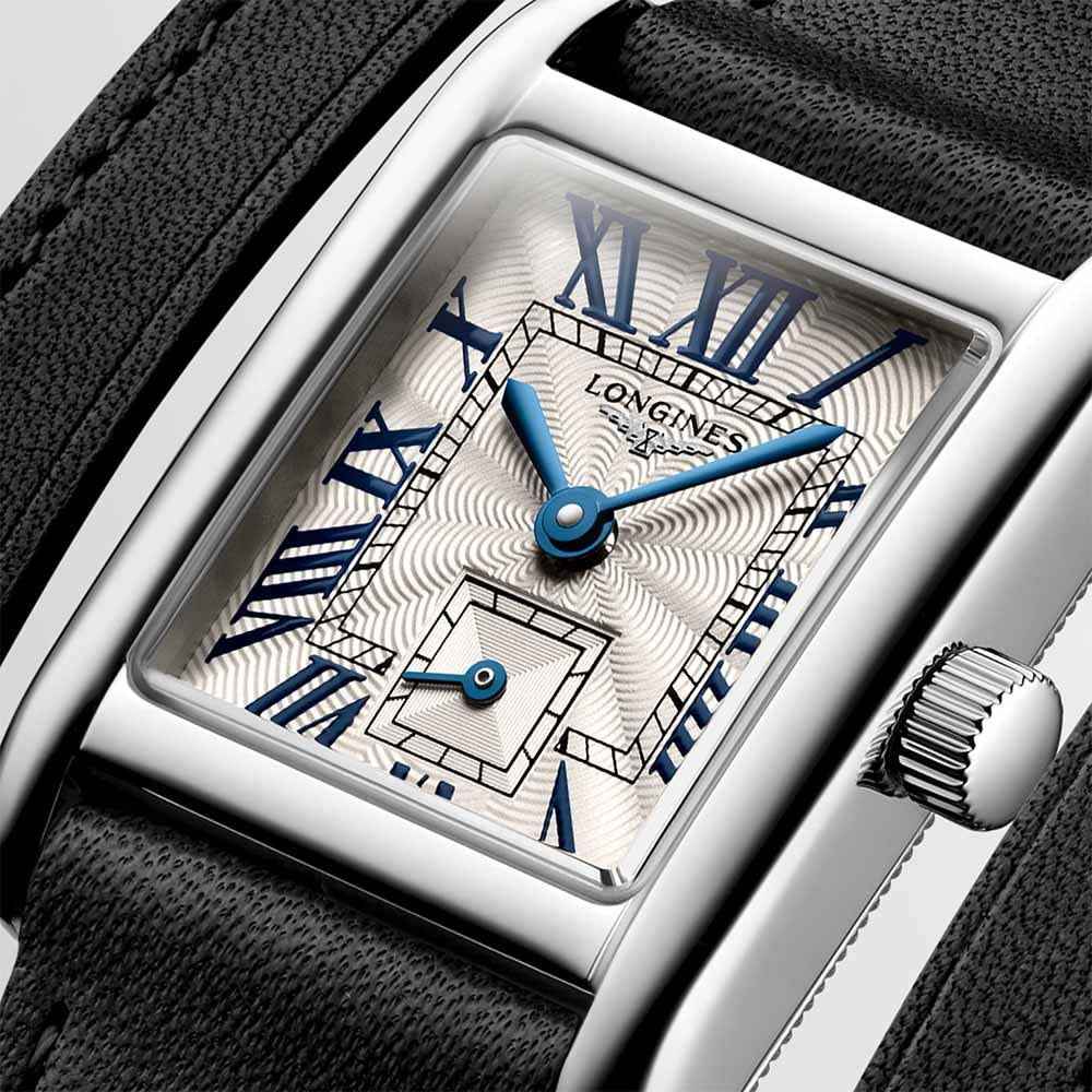 Orologio Longines Mini Dolcevita, quadrante bianco con numeri romani blu e lancette blu