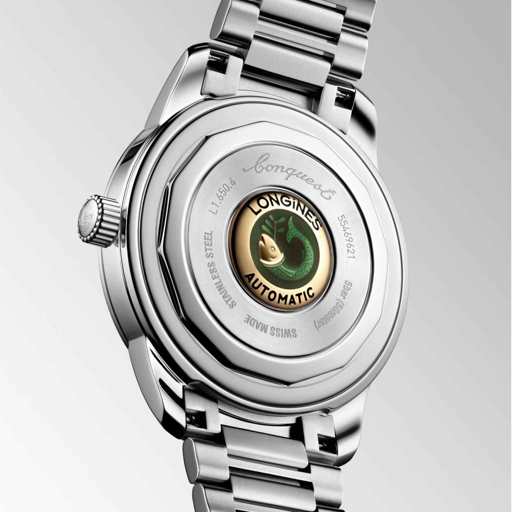 Orologio automatico con fondello in acciaio, serpente verde e cassa lucida