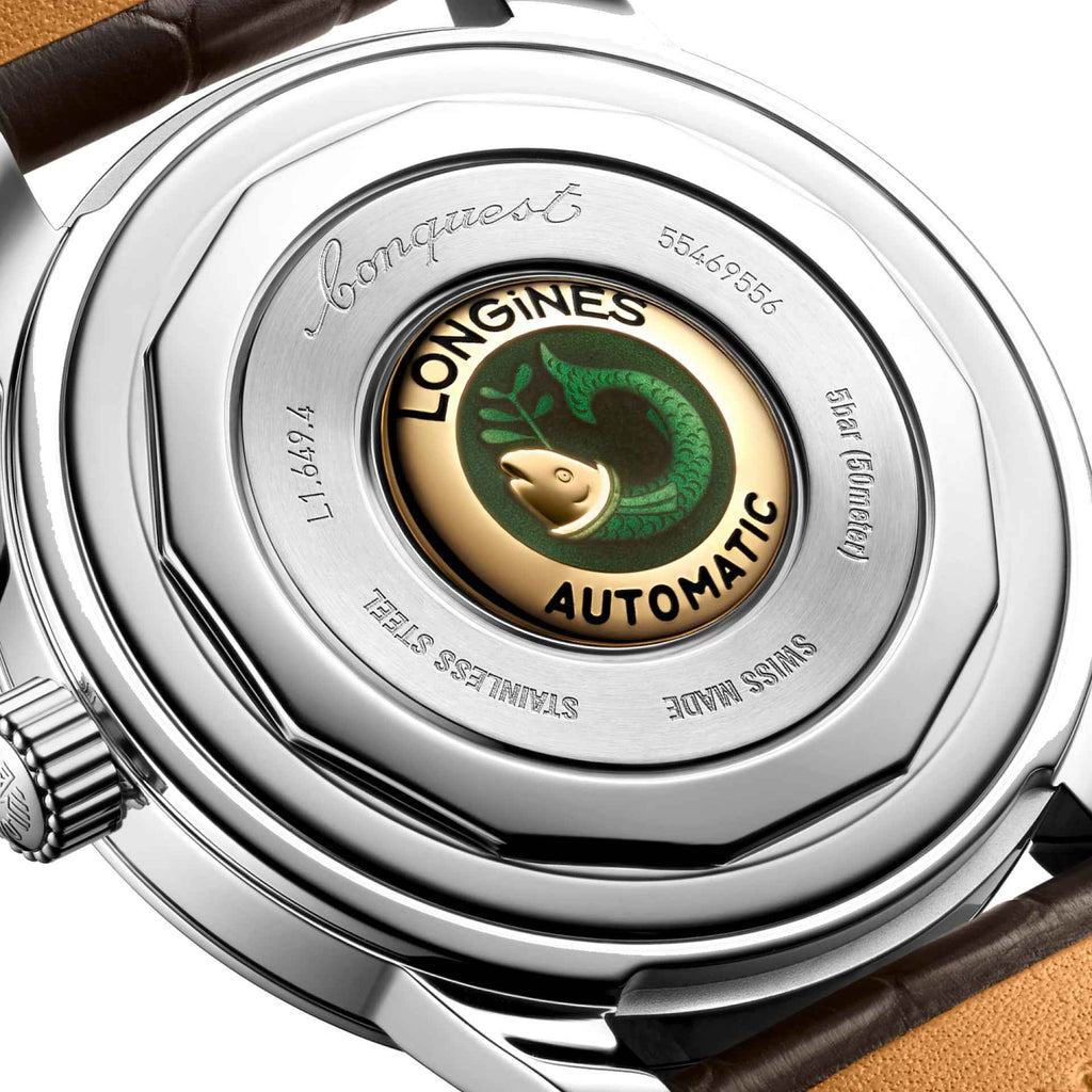 Orologio Longines automatico, fondello con serpente verde e scritta AUTOMATIC