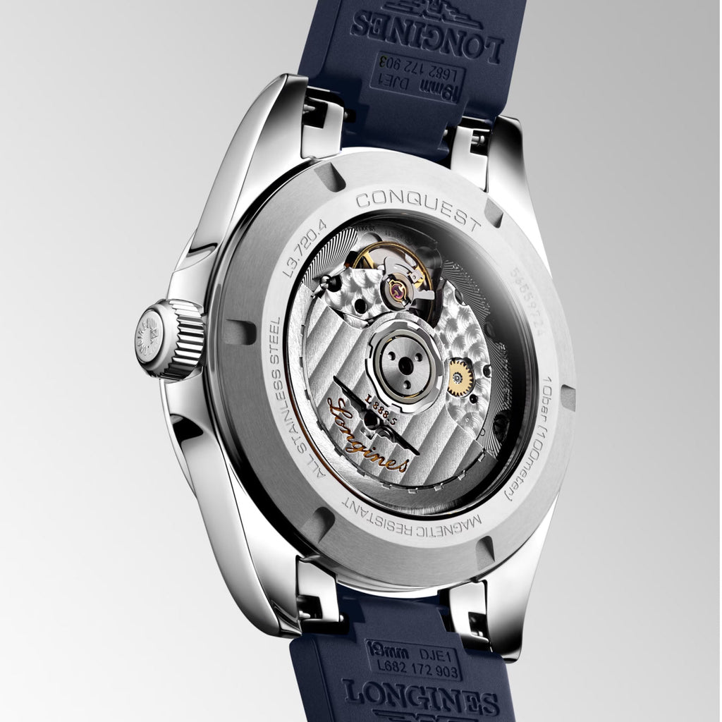 Orologio Longines Conquest 38 mm con cassa in acciaio e fondello meccanismo a vista