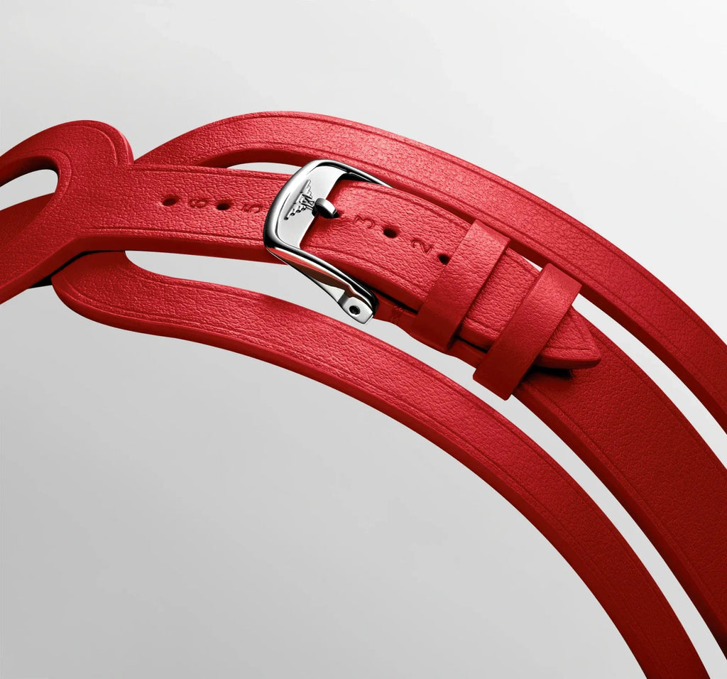 Cinturino in pelle rossa e fibbia metallica per orologio Longines Mini Dolcevita