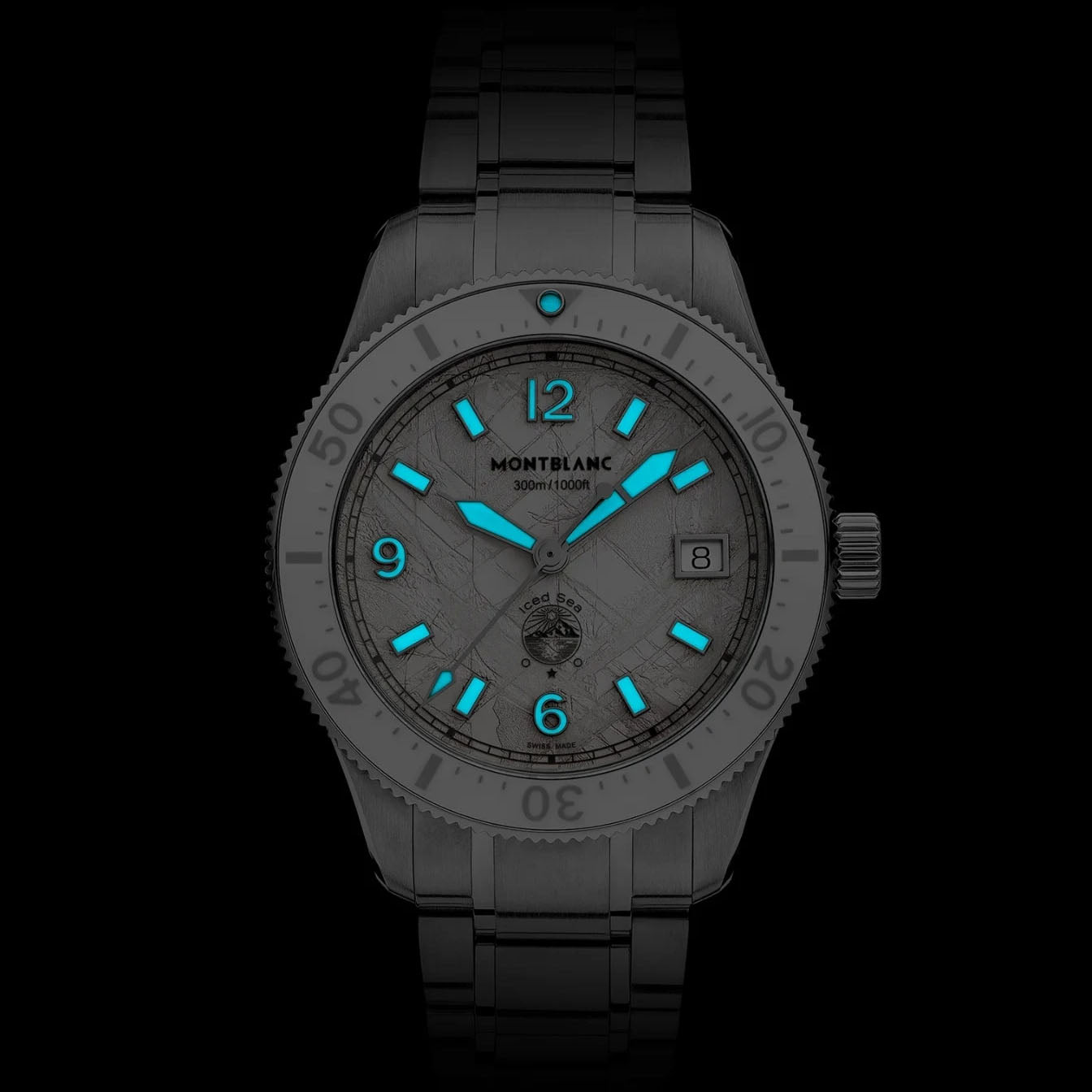 Orologio Montblanc bracciale acciaio nero, quadrante grigio, lancette turchesi, datario
