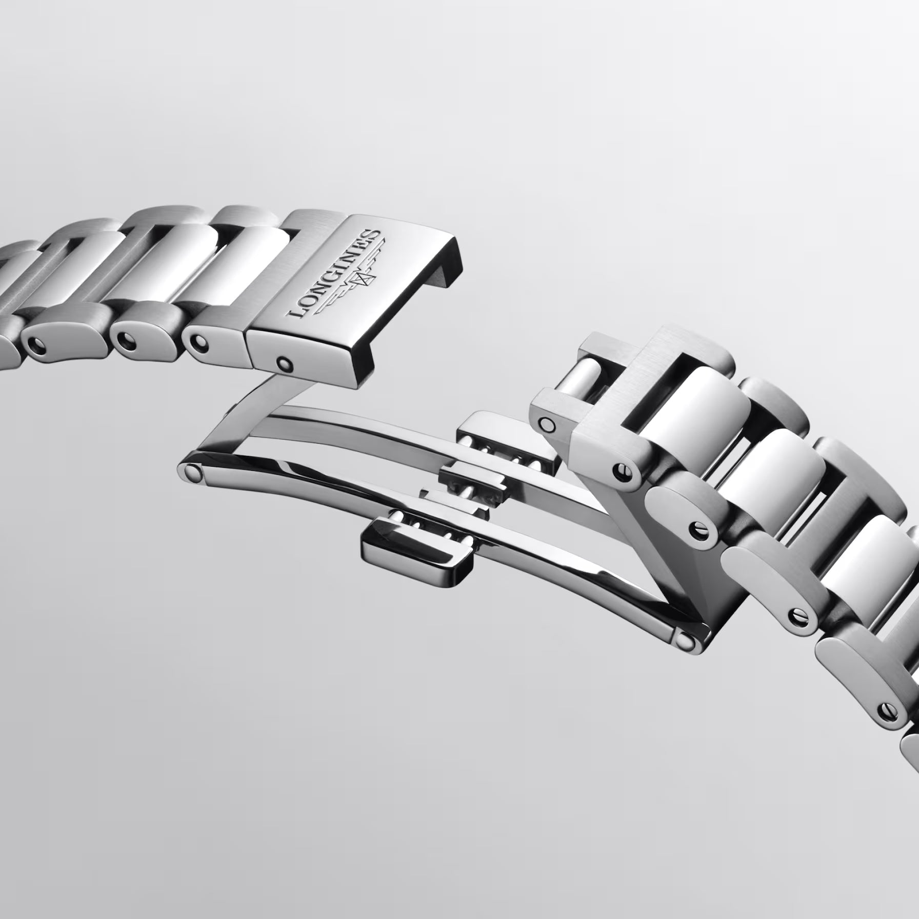 Bracciale in acciaio Longines con chiusura pieghevole e maglie dettagliate