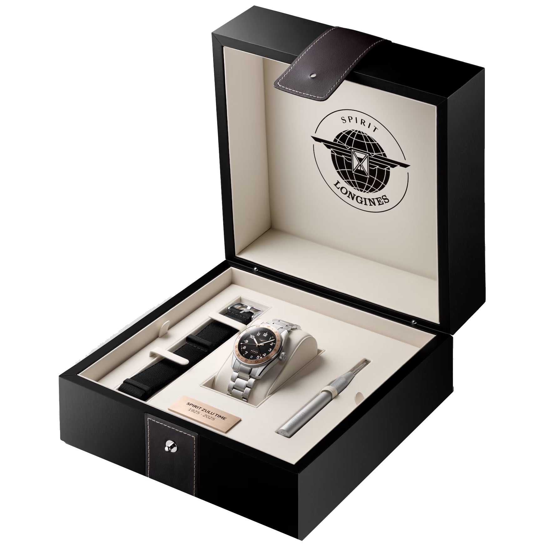 Orologio Longines in scatola con bracciale in acciaio e accessori