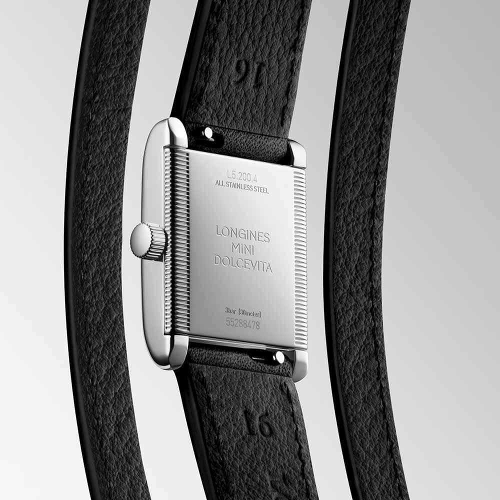 Orologio Longines Mini Dolcevita argento con cinturino in pelle nera
