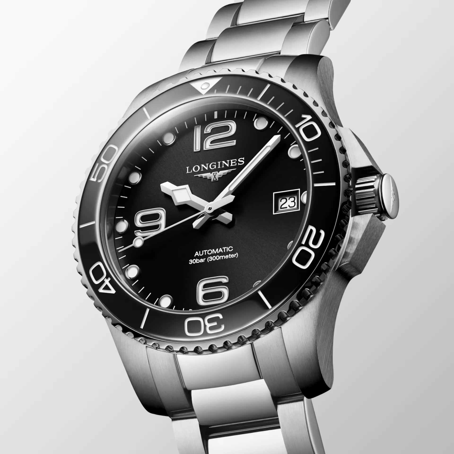 Orologio subacqueo nero Hydroconquest con datario e bracciale in acciaio