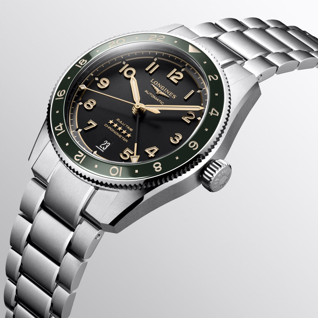 Orologio con quadrante antracite, ghiera verde e bracciale in acciaio