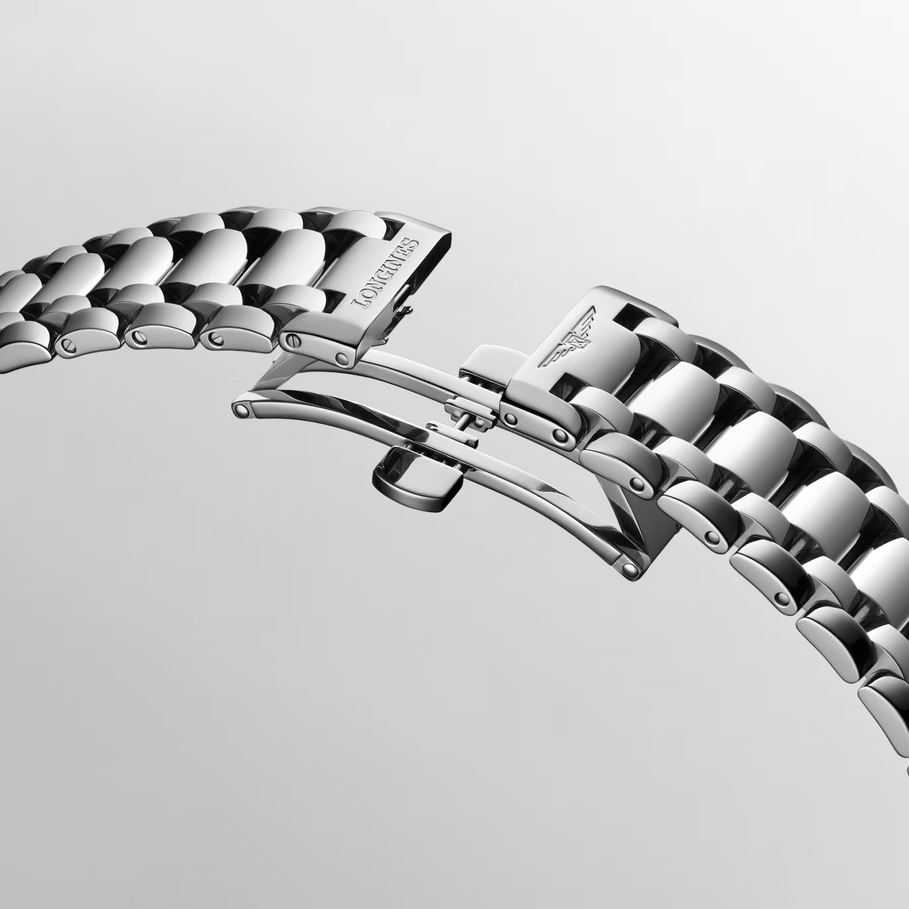 Orologio Longines Primaluna: bracciale in acciaio argento con elementi e fibbia