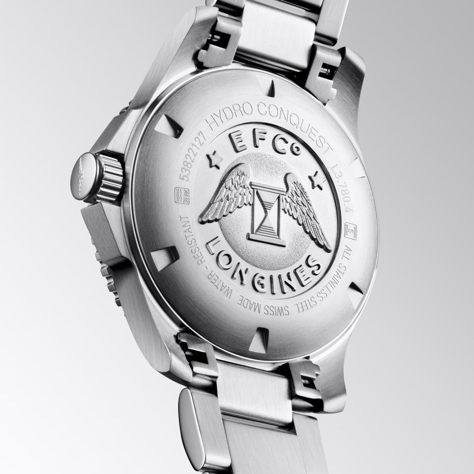 Orologio subacqueo Hydroconquest con fondello posteriore in acciaio e incisione
