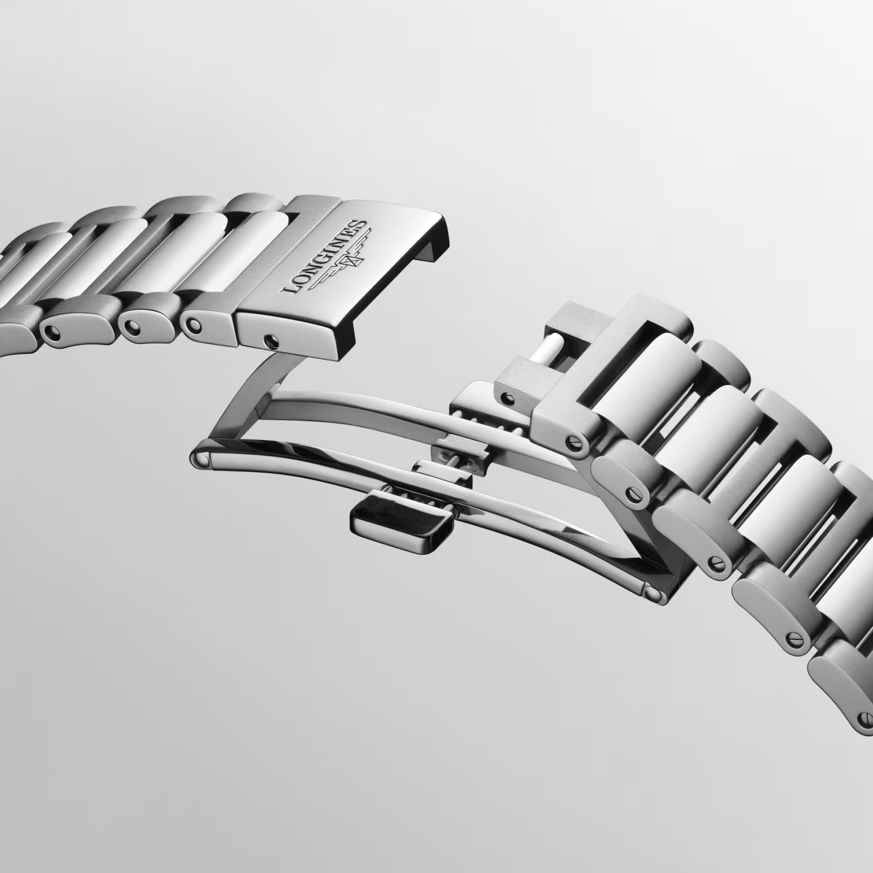Bracciale in acciaio dell’orologio Longines con fibbia e maglie a scorrimento