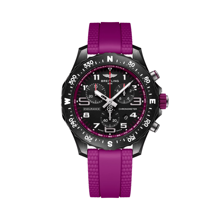 Breitling Endurance Pro 38 SuperQuartz Unisex Breitlight® Quadrante Nero Viola Cronografo COSC Vetro Zaffiro Caucciù Viola 100 m Swiss Made Ref. X83310F61B1S1
