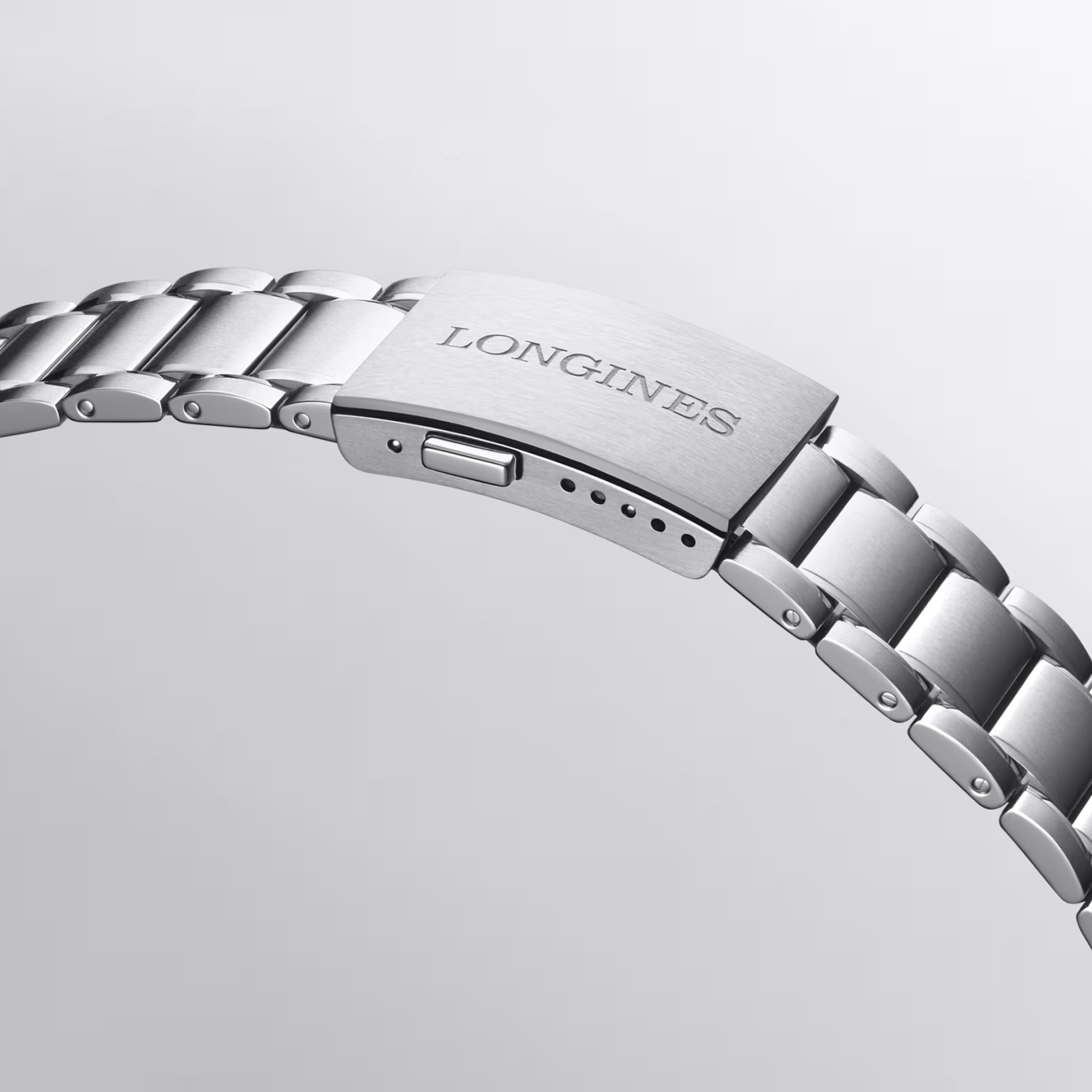 Orologio Longines con fibbia del bracciale in acciaio, incisione LONGINES visibile